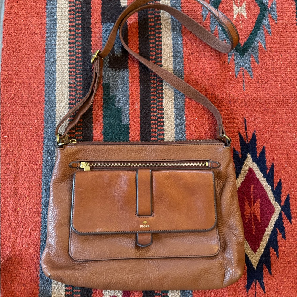 Fossil Brown Leather Crossbody Bag
